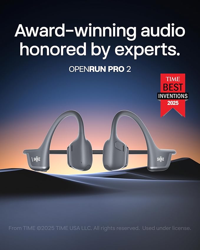 SHOKZ New OpenRun Pro 2- Bone Conduction Headphones, Open-Ear Bluetooth Wireless Sport Earphones for Running, Workouts - Sweat Resistant, Secure Comfortable Fit -Deep Bass, Smart Mic, Reflective Strip