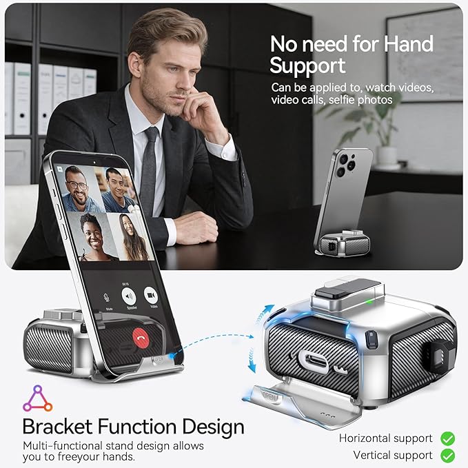 for AirPods 4 Case (2024) with Phone Stand,（with Automatic Snap Switch） Carbon Fiber Design Protection Cover with Cleaning Pen,Silver