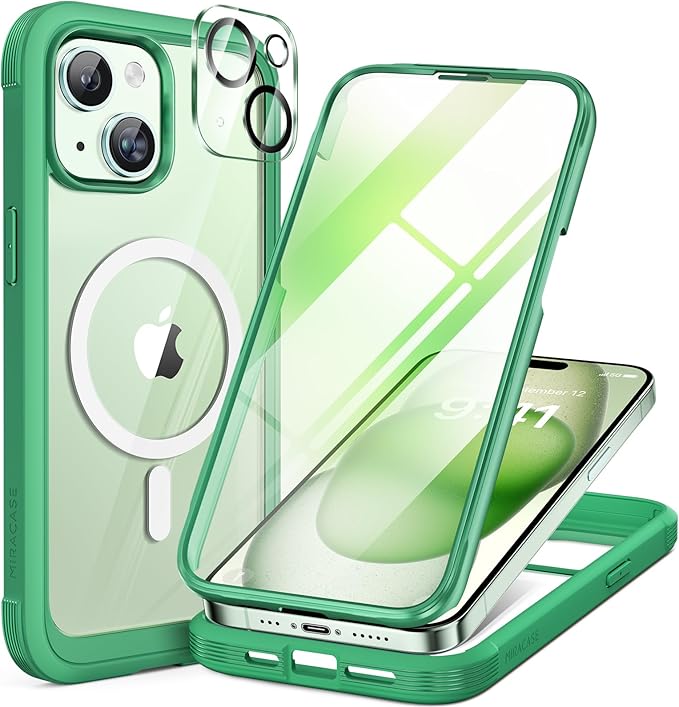 Miracase Magnetic for iPhone 15 Plus Case 6.7'' [Compatible with Magsafe] Full-Body Military Drop Proof 15 Plus Phone Case Cover with Built-in 9H Tempered Glass Screen Protector,Magnetic Green | Magnetic, 6.7'', Full-Body, Military Drop Proof, 15 Plus ...