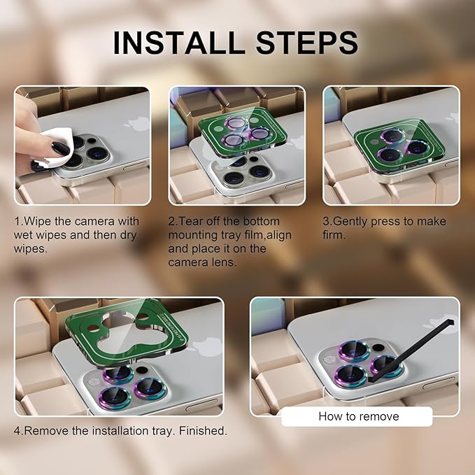 Misea Compatible for iPhone 16 Pro/iPhone 16 Pro Max Camera Lens Protector, Ultra-HD Tempered Glass Camera Cover Screen Protector Metal Individual Ring Protector Decoration Accessories, Colorful