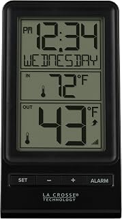 La Crosse Technology 308-1415BW Digital Wireless Thermometer with Time, Black