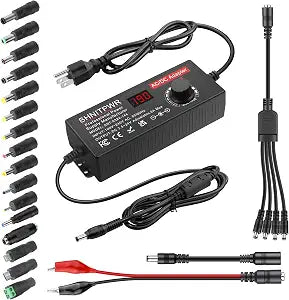 SHNITPWR 144W Adjustable Power Supply DC 4V-24V 6A Variable Universal AC/DC Adapter with LED Display,16-in-1 Tips,Alligator Clips,4-Way Splitter,Polarity Converter, for LED Strip,CCTV,Camera,Radio
