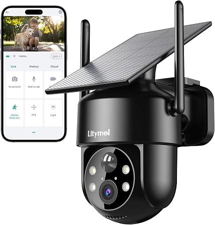 LITYMOL 2K 2.4g WiFi Security Cameras Wireless Outdoor, 360° View Solar Cameras for Home Security, Color Night Vision, Motion Detection, 2-Way Audio, Spotlight Siren Alarm, SD/Cloud Storage