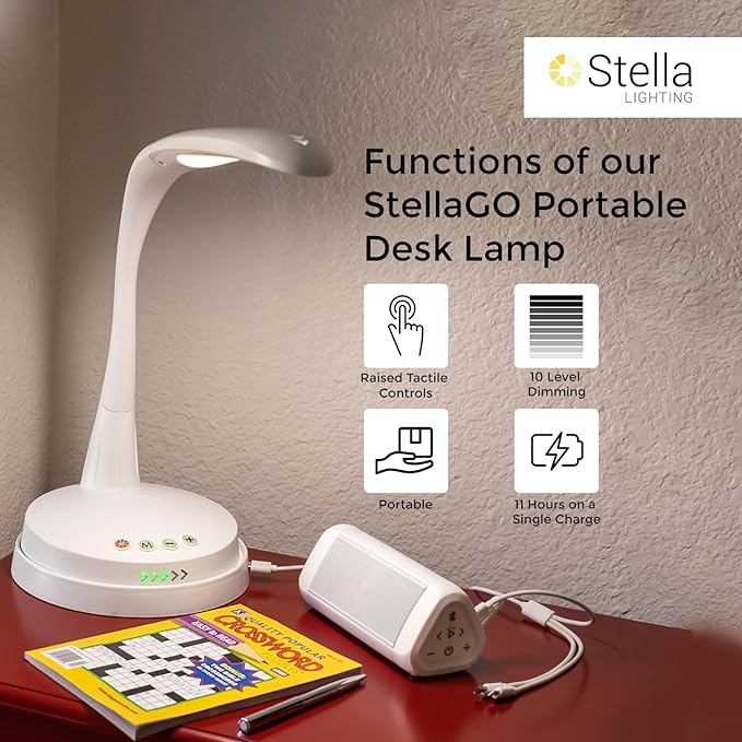 Stella GO 12W Portable Task Lamp, Dimmable, Custom Color Temperature, Adjustable, and Remote Controlled Modern Standing Lamp for Living Room, Bedroom, and Office Lighting (White)