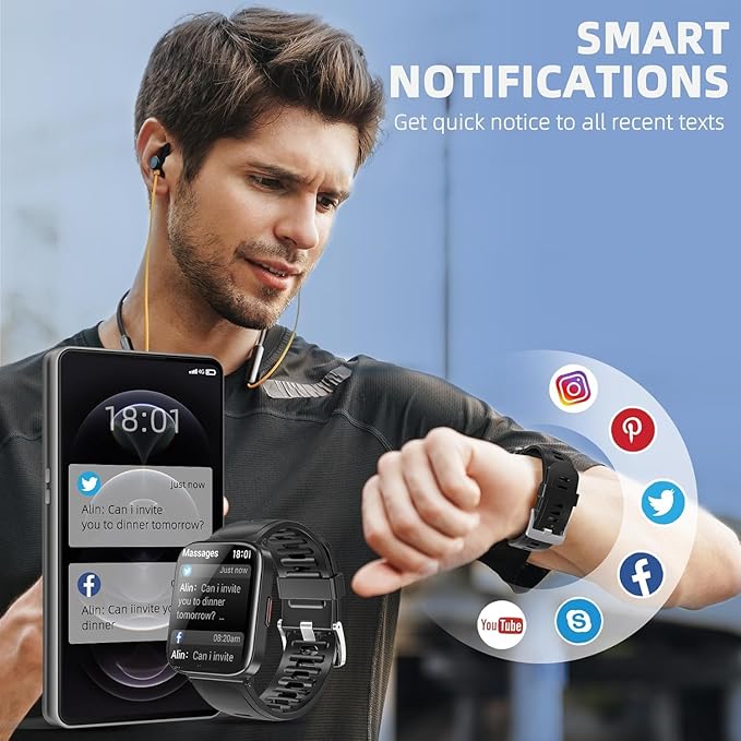 Smart Watch, 5ATM Waterproof Fitness Men's Smartwatch, 1.69'' Touch Screen Fitness Watch, Multi-Sport Mode Smartwatch, Compatible with Android iOS Phones