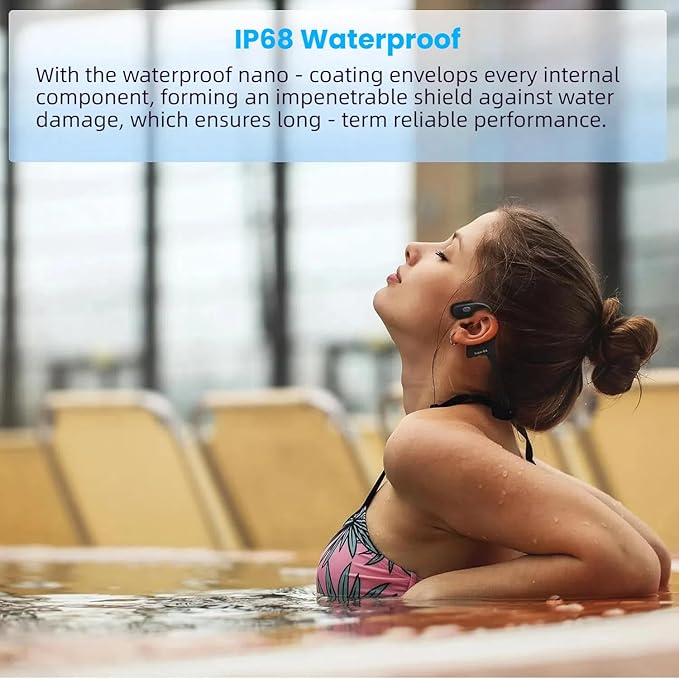 Bone Conduction Swimming Headphones IP68 Waterproof Bluetooth Headphones with 32GB MP3 Player Open Ear Wireless Headsets Underwater Multi-point connection Large Battery for Running Cycling Workouts