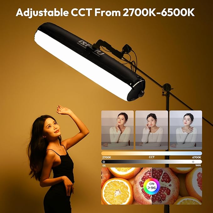 Ulanzi AL120 Inflatable Tube Light - 120W LED Video Light with Remote, 2700K-6500K CRI≥96 10 Effects Bi Color Portable Soft Box Light Fill Light for Photography/Video/Photo/Live Stream/YouTube