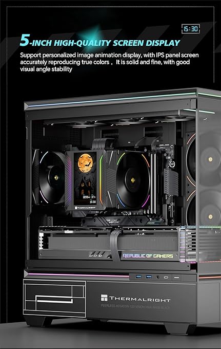 Thermalright Peerless Assassin 120 Vision MAX ARGB CPU Cooler, 5 Inch LCD, TL-K12 2150RPM 120mm Fans, for AMD AM4/AM5, Intel 1851/1700