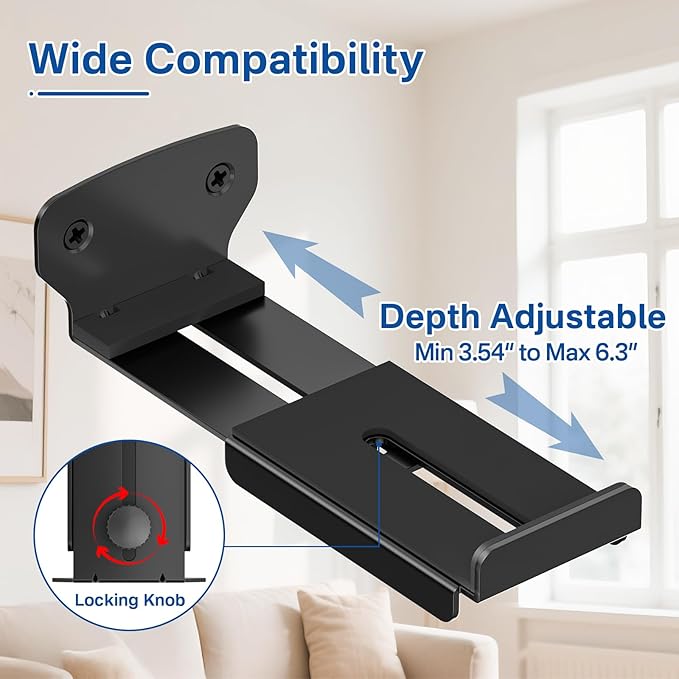 2-Pack Adjustable Soundbar Wall Mounts, Fit for Samsung, Bose, Vizio, LG Depth of 3.5"–6.3" Soundbars, Heavy-Duty Steel Holds up to 38 Lbs, With Anti-Slip Guardrail, Hardware Included Easy to Install