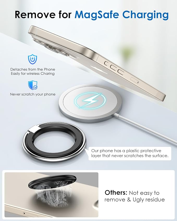 Magnetic Cell Phone Ring Holder Stand - 180° Rotating Finger Ring Kickstand, Premium Polished Metal Grip, Compatible with Magnetic Car Mounts. Ideal for iPhone 15/14-Must-Have Phone Accessory