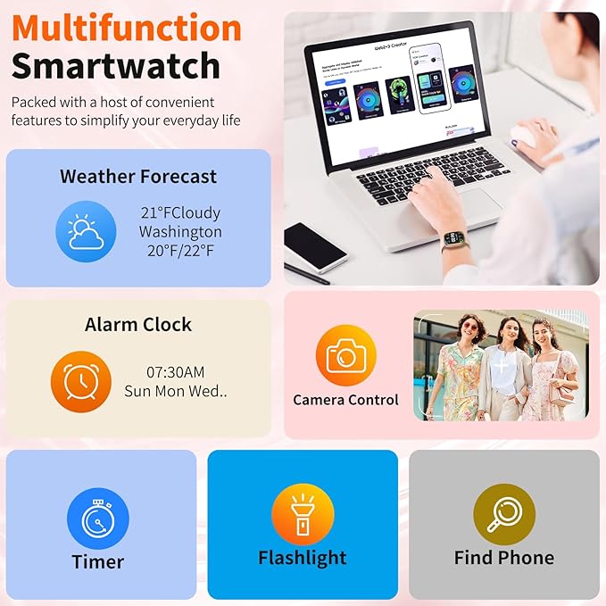 2026 Upgraded Smart Watch with Voice Assistant【1.83" HD Touchscreen】【BT5.3 Call, 100+ Sports Modes & IP68 Waterproof】 Fitness Tracker 24/7 Heart & Sleep Monitor for Android iOS Men Women