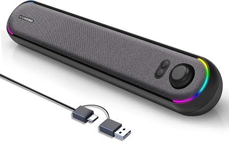 Computer Speakers USB Powered SoundBar for Home Office, Desktop PC Speaker, USB-C, Bluetooth 5.3 PC Speakers with Hi-Fi Stereo Sound, 3 RGB Modes for Mac, Laptop & Monitor