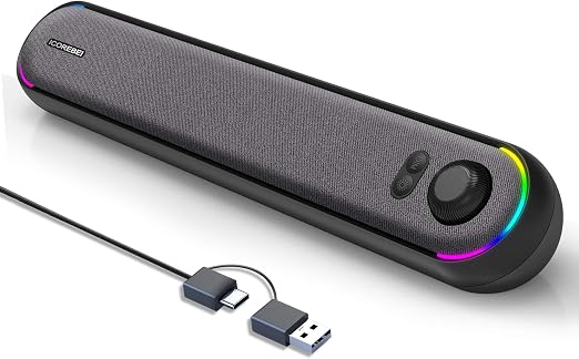 Computer Speakers USB Powered SoundBar for Home Office, Desktop PC Speaker, USB-C, Bluetooth 5.3 PC Speakers with Hi-Fi Stereo Sound, 3 RGB Modes for Mac, Laptop & Monitor