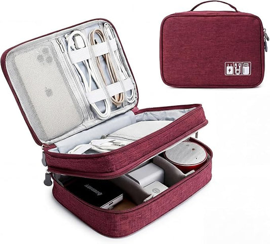 Lanola Travel Cable Organizer Bag, Electronic Accessories Case Portable Double Layer Cable Storage Bag for Cord,phone,Charger, Flash Drive, Phone, SD Card,Personal Items - (Red)
