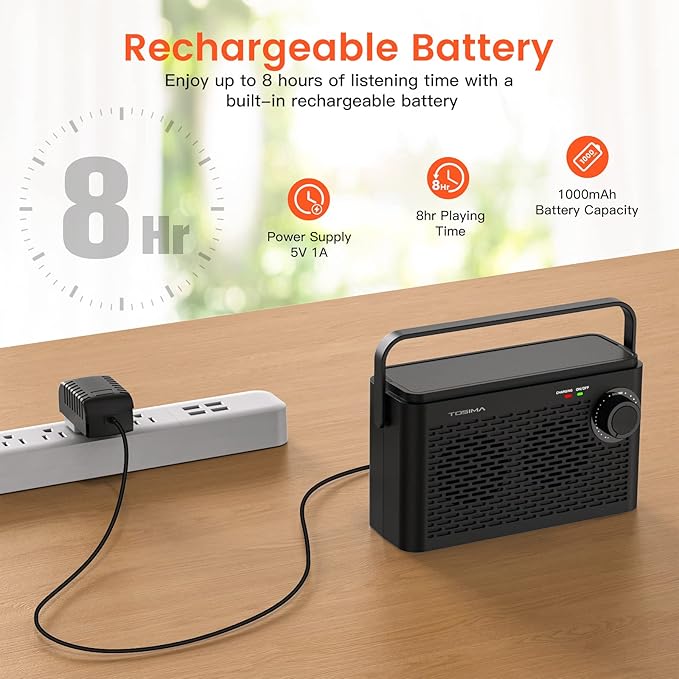 Tosima TV-8000 Wireless TV Speakers- Voice Highlighting TV Speakers for Hard of Hearing, Seniors and Elderly, 1000mAh Rechargable Battery, 8-HR Playtime, 2.4G RF Transimitter, 100Ft Range