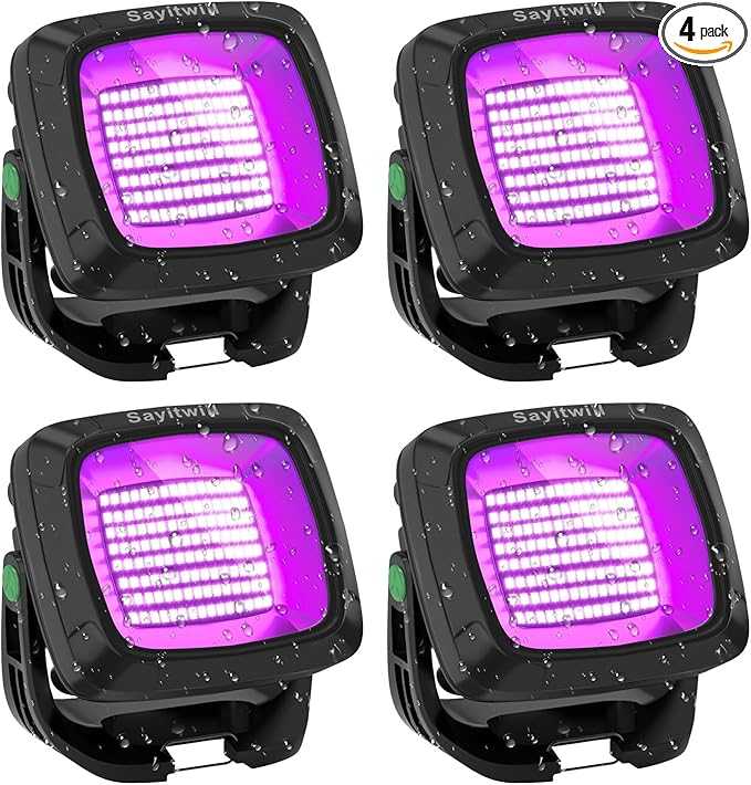 Rechargeable Black Light 4 Pack, 6000Amh Battery Powered Blacklight, 395nm Portable Cordless Ultraviolet Flood Light for Glow Party, Catfishing,Halloween,Body Painting
