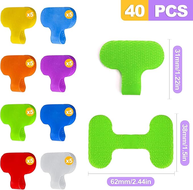 40 Pack Multi-Color Writable Wire Labels - Reusable Cord Tags for Easy Electronics Cable Identification & Management