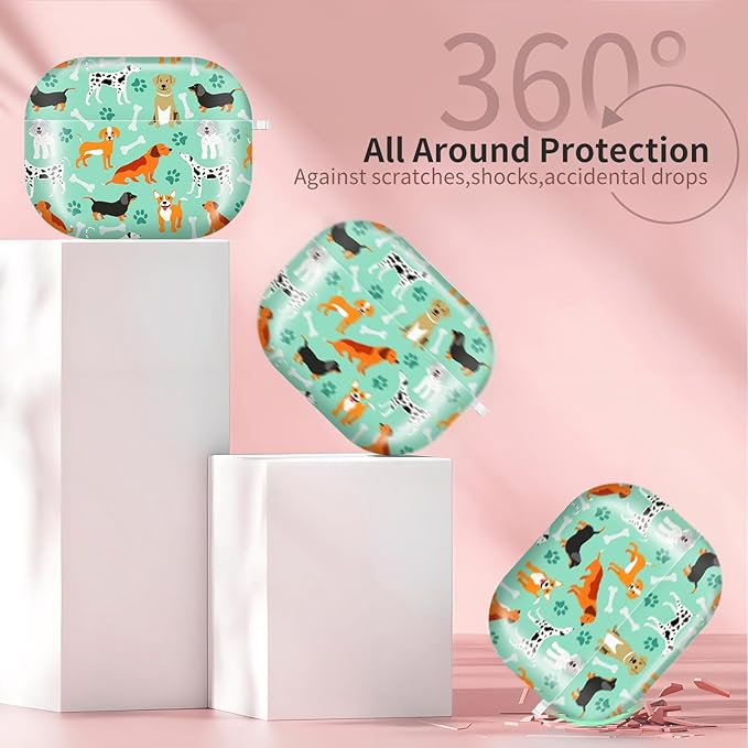 Compatible with AirPods Pro 3 (2025) Case, Airpod Pro 3 Protective Cover with Cute Golden Keychain for Girls & Women (Cute Dogs Bones and Paws)