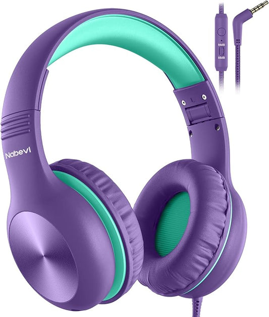Headphones for Kids for School, Kids Headphones with Microphone, Sharing Function, 85dB/94dB Safe Volume Limit, HD Sound, Over Ear Kid Headphone for School, On-line Study, Travel, Purple
