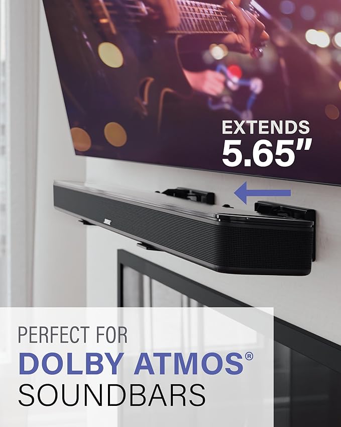 Sanus Universal Extendable Soundbar Wall Mount - Compatible with Most Soundbars, Under TV Speaker Mounts for an Easy & Secure Installation of Your Soundbar
