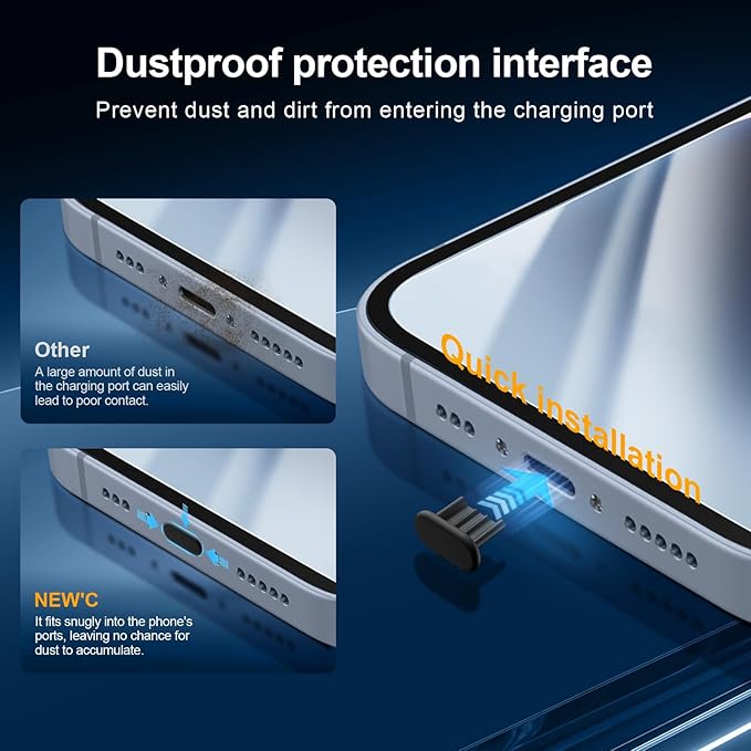 NEW'C 3x for iPhone 14 Plus Screen Protector (6.7 inches)+ 3x Camera Lens Protector, Sensor Protection + Dust Plug - Case Friendly Tempered Glass Film, Ultra Resistant