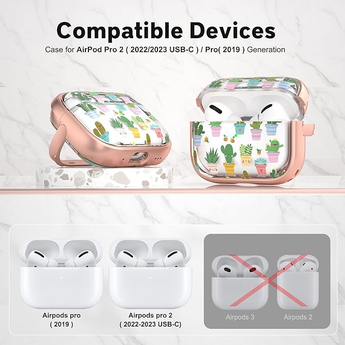 Maxjoy for AirPods Pro 2nd/1st Generation Case, Cute AirPod Pro 2 Case with Safety Lock Hard iPod Pro Cover for Women Men with Keychain for AirPod Pro Cover(2023/2022/2019), Cactus