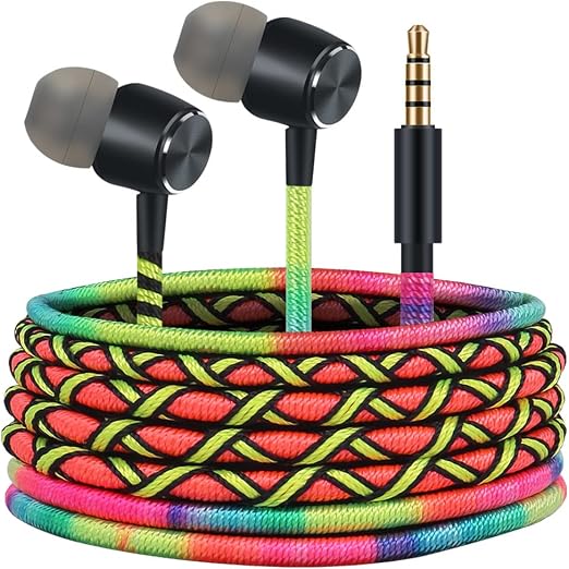 Colorful Wired in-Ear Earbuds Headphones - 3.5mm Braided No Tangle Earphones with Microphone for Laptop Tablets Android Smartphones Fabric Braided Gaming Headset for School (Rainbow)