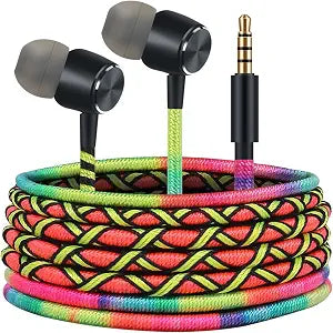 Colorful Wired in-Ear Earbuds Headphones - 3.5mm Braided No Tangle Earphones with Microphone for Laptop Tablets Android Smartphones Fabric Braided Gaming Headset for School (Rainbow)