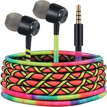 Colorful Wired in-Ear Earbuds Headphones - 3.5mm Braided No Tangle Earphones with Microphone for Laptop Tablets Android Smartphones Fabric Braided Gaming Headset for School (Rainbow)