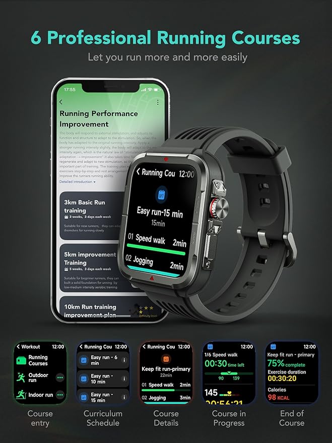 SKG Smart Watch for Men Women, 1.8" Men's Military Smartwatch for Android iPhone with Alexa Built-in, IP68 Waterproof, Fitness Tracker with 100+ Sports, R8