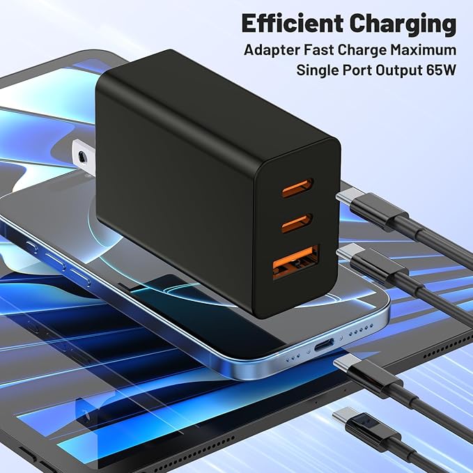 USB C Charger Block, 100W GaN 3-Port Super Fast Charging Station Hub,USB C Multi Wall Cube Plug,65W Type C Power Adapter Brick Box for MacBook Pro/Air,iPad,Apple iPhone 17 16 15 Pro Max,Samsung Galaxy