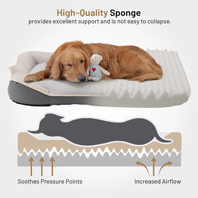 Waterproof Orthopedic Dog Bed for Large Dogs - Cooling PU Fabric, Removable Washable Cover, Medium-Size Pet Bed for Dogs & Crate Use