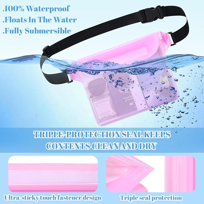 Tallew 6 Pcs Waterproof Pouch with Waist Strap Waterproof Fanny Pack Dry Bag for Phone Wallet Reusable Lightweight Belt Pouch for Beach Swimming Kayaking Boating Travel Water Activity(Multicolor)