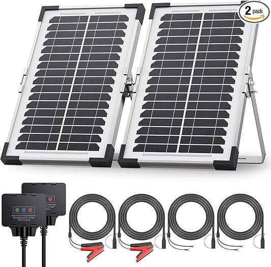 15W Solar Battery Maintainer, 2PCS 7.5W 12V/24V Waterproof Solar Battery Charger with Smart Controller, Low-Iron Tempered Glass Solar Panel for 12V LiFePO4 Battery Dump Trailer Automotive Boat