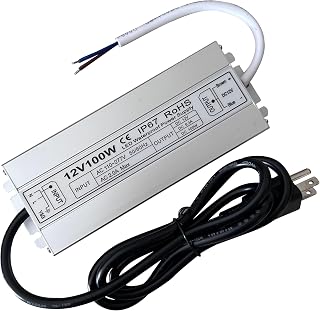 Led Driver 12V Led Transformer 100W IP67 Waterproof Power Supply Ultra Thin 0.78in 100-277V AC to 12Vdc Low Voltage Transformers with 3-Prong Plug 3.3 Feet Cable Indoor Outdoor LED Light - Image 1