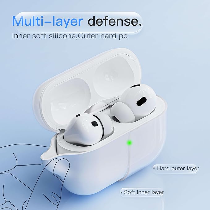 Case for AirPods Pro 2 Never-Sretch-Out DamonLight Shock-Proof Protective Semi Hard Silicone Case Compatible with Apple Airpods Pro 2nd Generation (White)