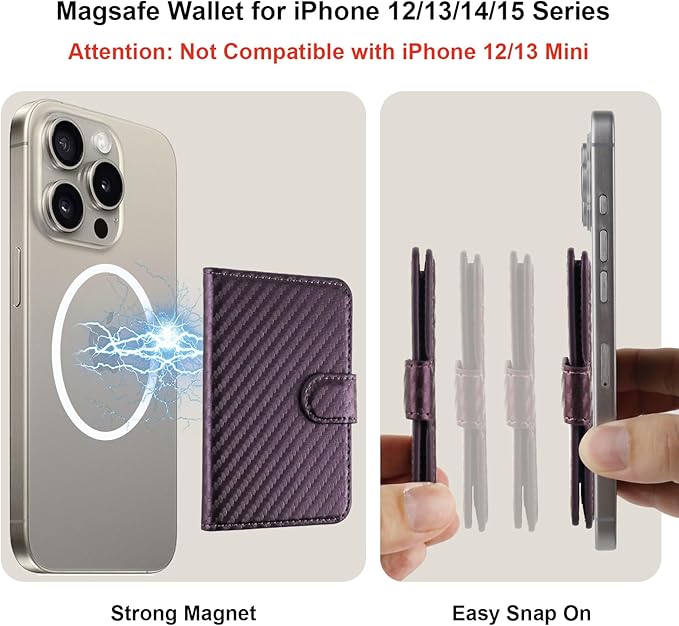 Bocasal for MagSafe Wallet Magnetic Card Holder, RFID Blocking Leather Card Slots for iPhone 17/16/15/14/13/12 Pro/Max/Plus/Air, Adjustable Kickstand Flip Mag Safe Wallet (Carbon Filber Purple)