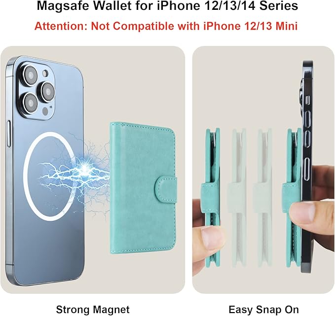 Bocasal for MagSafe Wallet Magnetic Card Holder, RFID Blocking Leather Card Slots for iPhone 17/16/15/14/13/12 Pro/Max/Plus/Air, Adjustable Kickstand Flip Mag Safe Wallet (Mint Green)