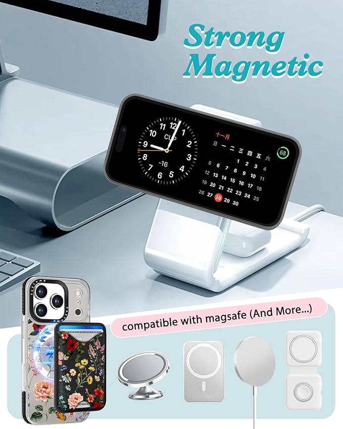 Toycamp for iPhone 17 Pro Max Case - Compatible with Magsafe Credit Card Holder Wallet Magnetic Cute Women Teen Girls Kawaii Girly Unique Flower Floral Design Phone Cover for Apple 17 Promax