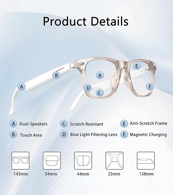 Smart Glasses for Men & Women, Built-in Mic & Speakers Bluetooth Audio Glasses, Blue Light Filter & Polarized UV 400 Protection Lenses Open-Ear Bluetooth Glasses for Android iOS, Pink