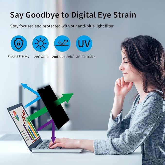 Flip 180° Privacy Screen Filter for MacBook Pro 13-inch (2016-2024, M1, M2，M3) and MacBook Air 13 (2016-2023, M1), Detachable Laptop Privacy Filter with Camera Cover Slide, Anti-Glare Blue