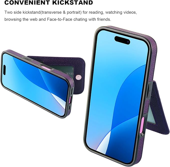KIHUWEY Compatible with iPhone 16 Case Wallet with Credit Card Holder, Flip Premium Leather Magnetic Clasp Kickstand Heavy Duty Protective Cover for iPhone 16 6.1 Inch (Lichee Dark Purple)