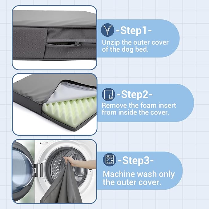 Vonabem Large Dog Bed Waterproof Washable XL Crate Pad 42 inch, Outdoor Durable Leather Pet beds Foam Orthopedic, Anti-Slip XLarge Kennel Pads with Removable Cover Reversible, 41"x27" Grey