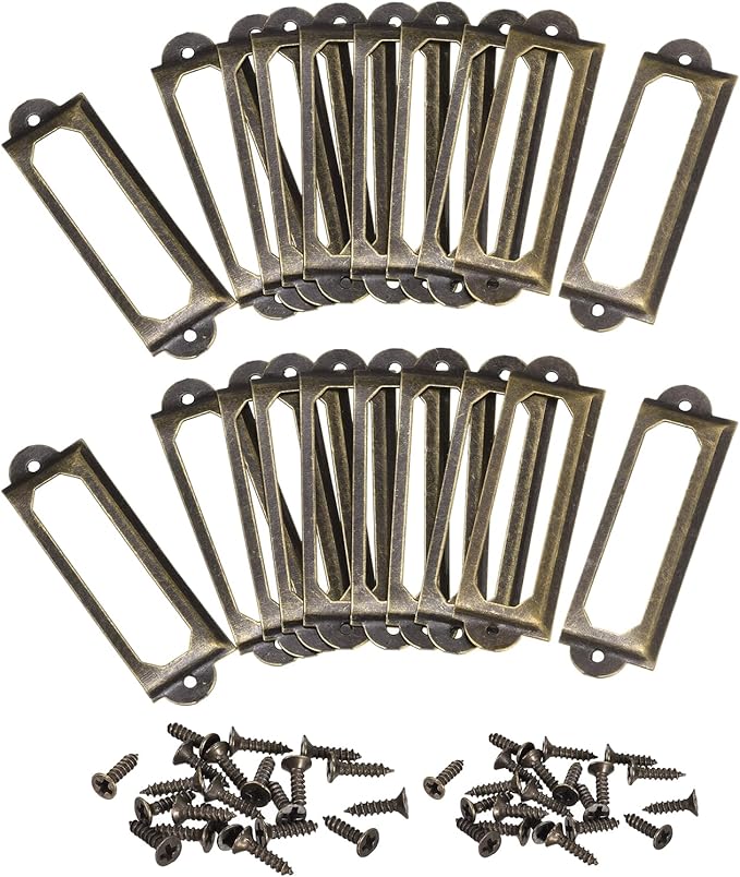 uxcell Metal Label Holders, 60x17mm 60pcs File Name Card Tag Label Holder Frame for Office Library Drawer Cabinet Shelves, Bronze Tone