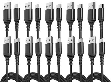 10-Pack USB Type-C Cables [6.6ft | 3A Fast Charge | Braided] – USB-A to USB-C Charger Cord, Compatible with iPhone 15/16/17, Galaxy S25/S24/S23/Z Flip Note20, Pixel 8/7/6, iPad Mini, PS5 – Value Set