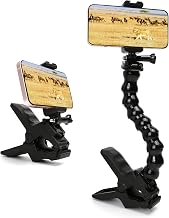 Gooseneck Phone Holder Flex Clamp Clip Mount with Flexible Jaws for Desk, Pole, or Mobile Stand Adjustable Compatible with iPhone 14, 13 Pro, XS Max, XR, X, 8, 7, 6, 6s Plus and Other 4-7'' Device