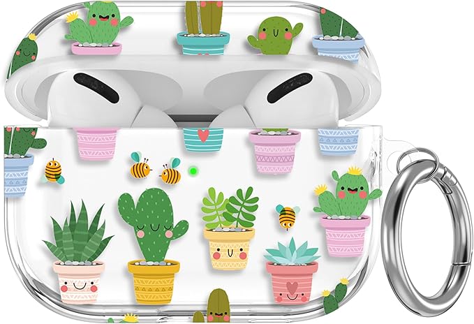Maxjoy for AirPods Pro 3rd Generation Case, Clear AirPods Pro 3 Case for Women Girly Cute Soft AirPod Pro 3 Cover with Keychain Strap for AirPod Pro 3rd Gen Cover 2025, Cactus