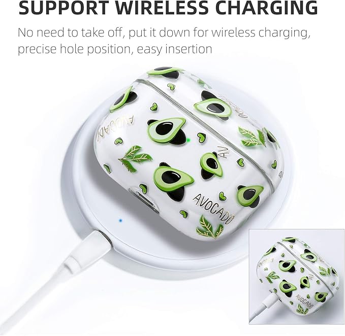 Airpods Pro Case Cover for Women,Compatible with Apple Airpods Pro Case Clear with Designs Patterns Airpods Pro Hard Case PC Shockproof [Front LED Visible ] Anti-Fall Full Protector, Avocado