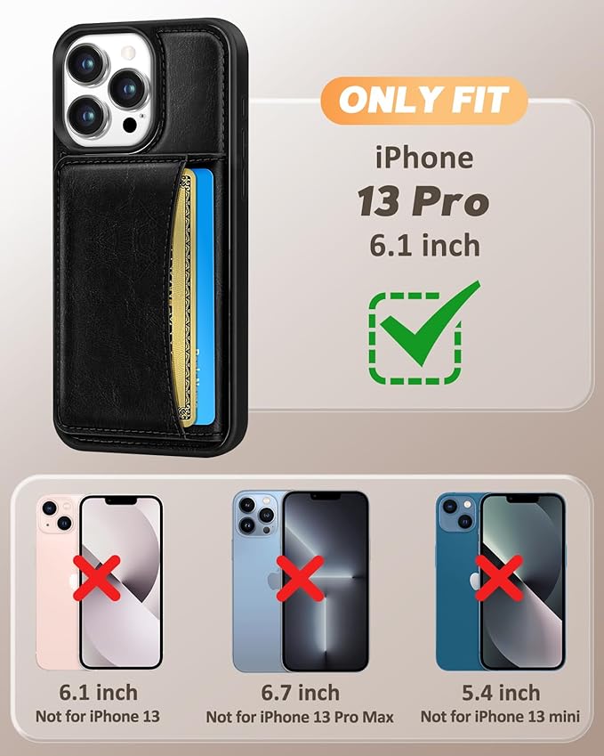 for iPhone 13 Pro Case with Wallet - Fits 4 Card Slots, Compatible with MagSafe for Women Men Durable PU Leather Credit Card Holder Kickstand Phone Cover for Apple 13 Pro, Black