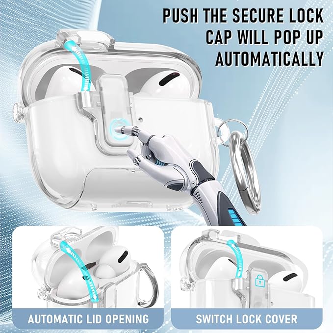 for AirPods Pro 3 Case (2025) with Cleaner Kit, Cute with Lock Clid and Cleaner Kit,[Auto Pop-Up] Soft TPU Clear Cover with Bracket & Dustproof Design for AirPods Pro Case with Keyring(2025)